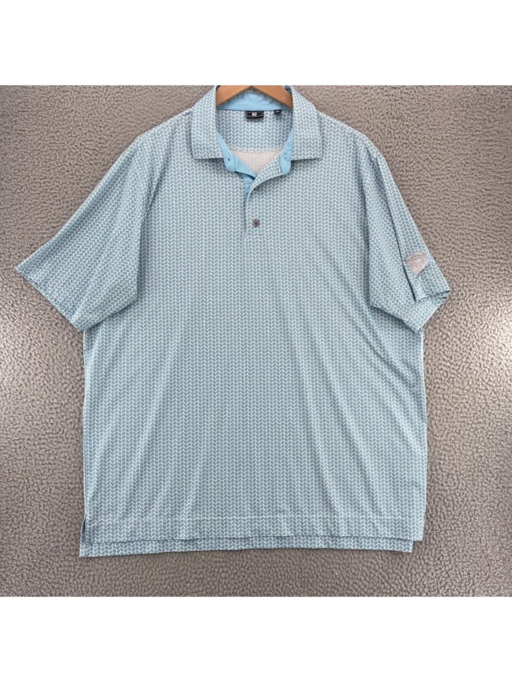 FootJoy Shirt Men 2XL Blue Floral Leaf Print Polo Golf Short Sleeve Stretch Knit
